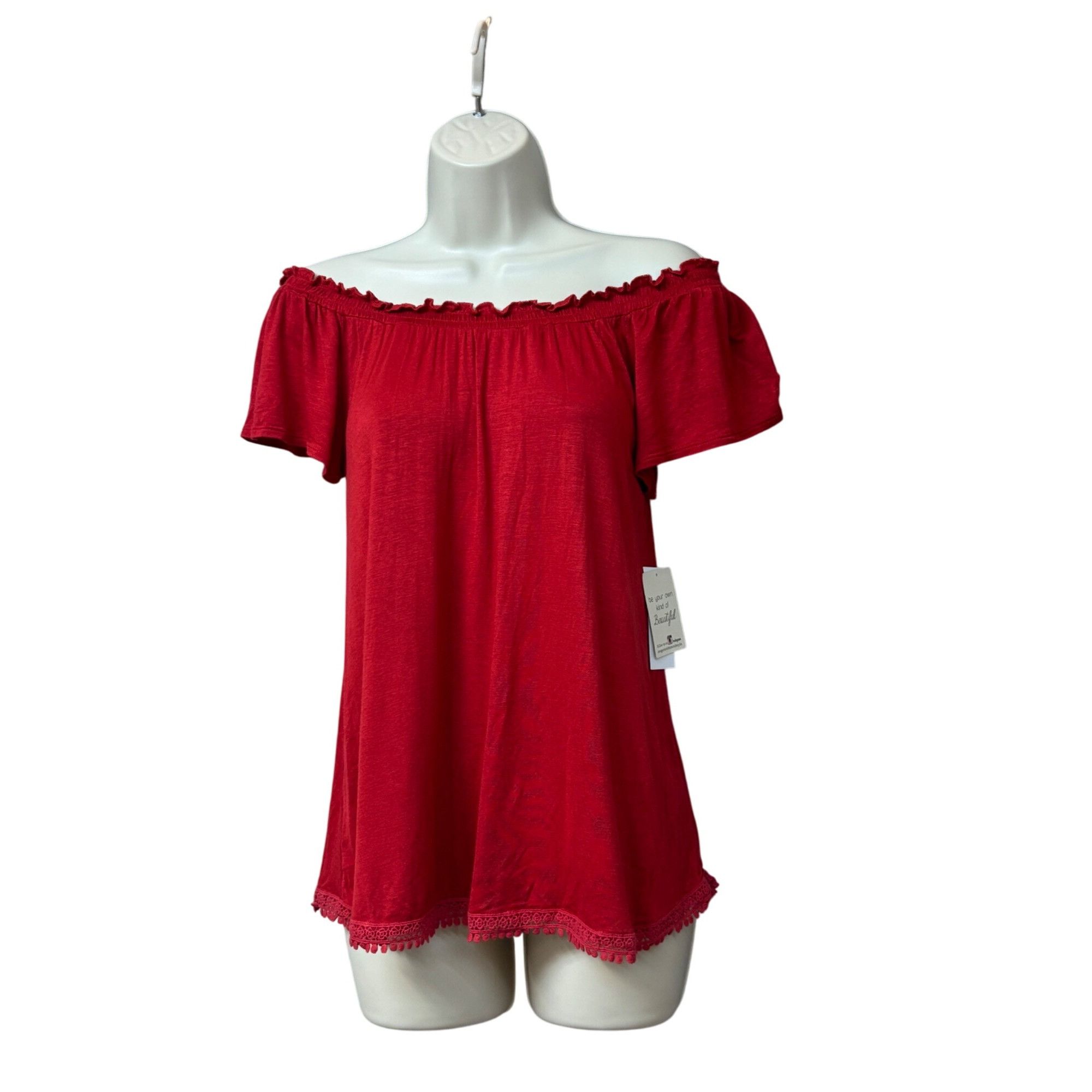 Other Belle Du Jour Juniors' Flutter Sleeve Peasant Top, Pomegran Size S / US 4 / IT 40 - 12 Thumbnail