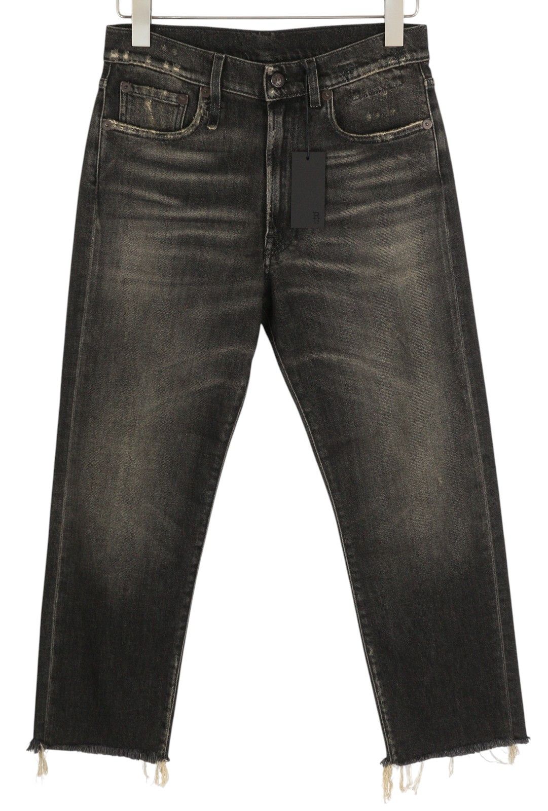 R13 BOYFRIEND 26 Distress Ripped Straight Abbey Black 84485 Size 26" / US 2 / IT 38 - 2 Thumbnail