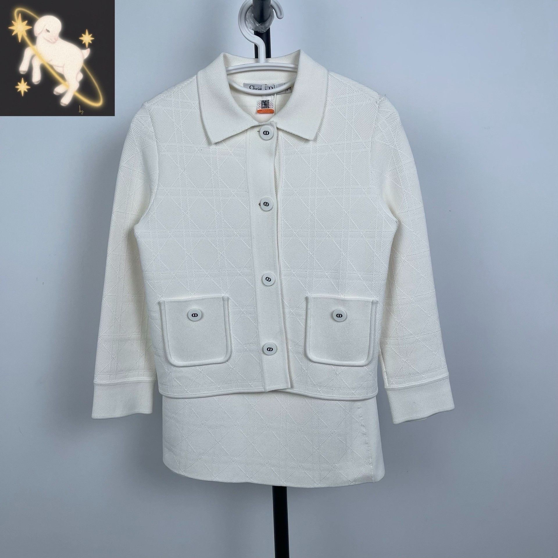 Dior Dior White CD Button Knit Coat & Skirt Set Size XXS / US 00 / IT 34 - 1 Thumbnail
