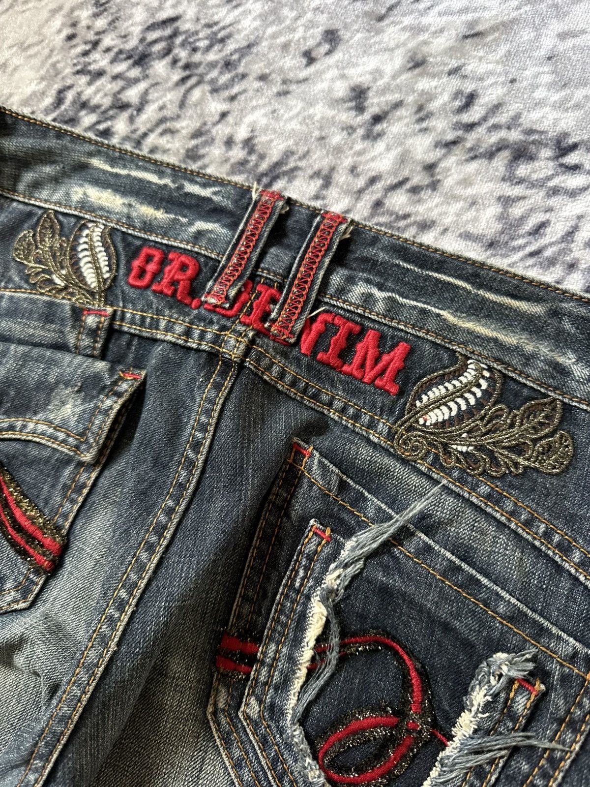 Japanese Brand Oririn Dr Denim Embroidered Flared Wide Leg Jeans Size US 34 / EU 50 - 7 Thumbnail