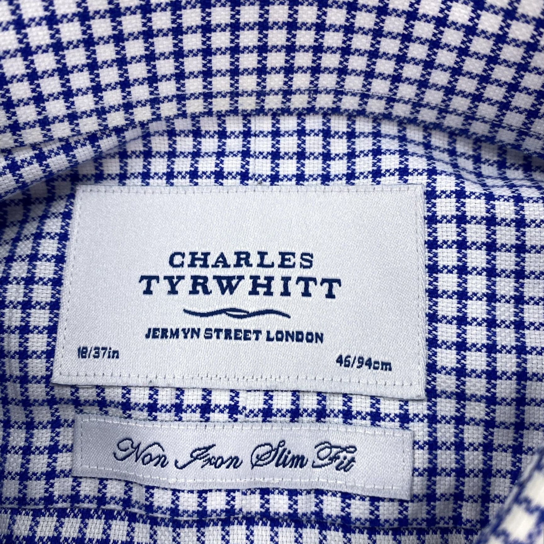 Charles Tyrwhitt Charles Tyrwhitt Shirt Mens 18/37 Non Iron Slim Fit Gingham Blue White FN455SNAV Size US L / EU 52-54 / 3 - 3 Thumbnail