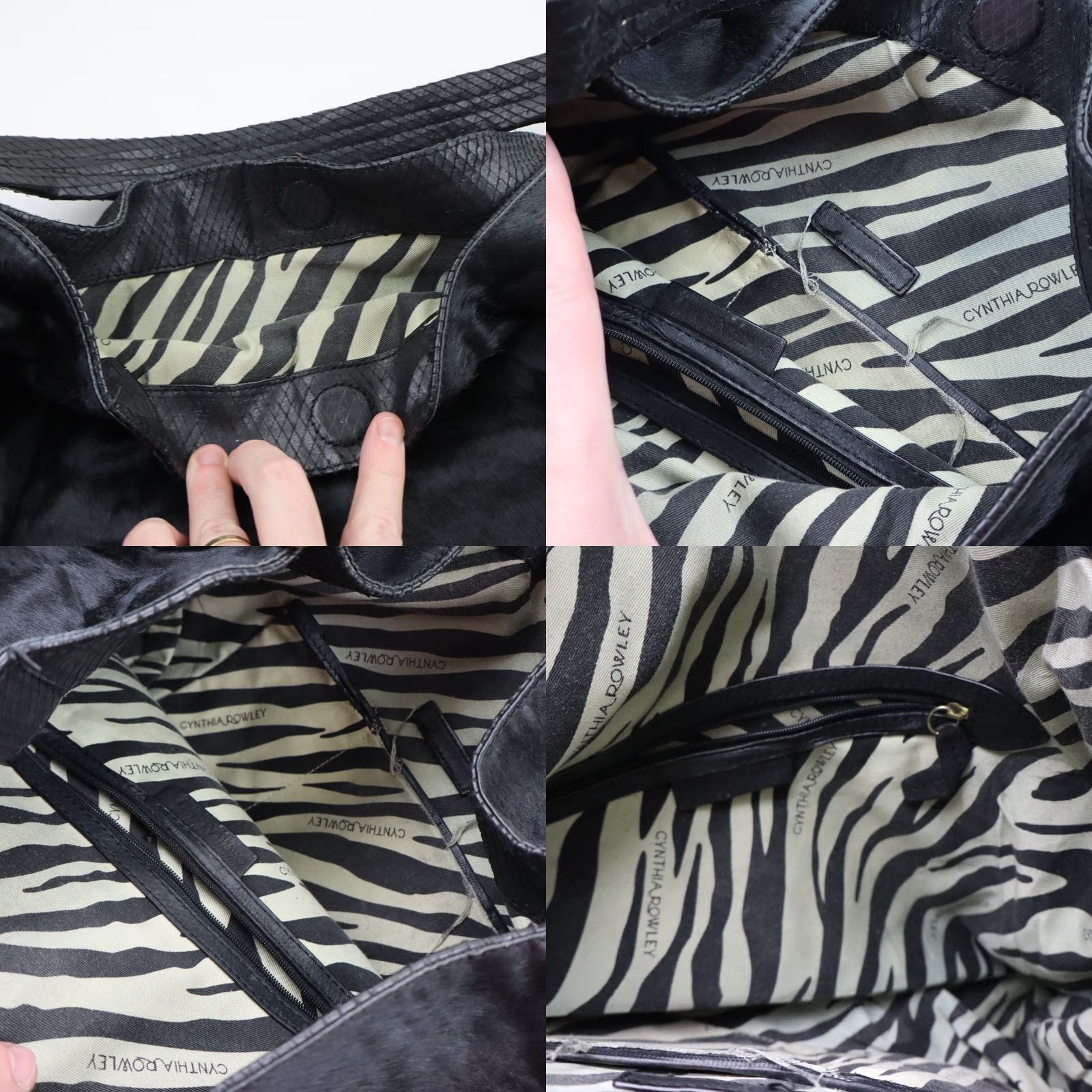 Cynthia Rowley CYNTHIA ROWLEY Leather Hair-On Hobo Bag Purse Damaged Vintage Large Black Casual Shoulder Bag Womens Size ONE SIZE - 11 Thumbnail