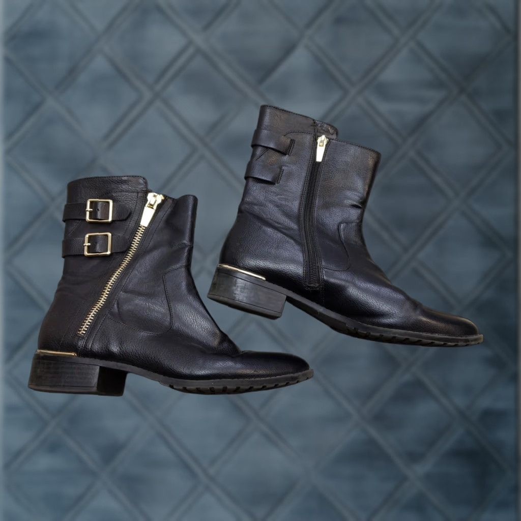 Calvin Klein Calvin Klein Boots Womens Size 7 Black Leather Ankle Zip Buckle Biker Booties Size US 7 / IT 37 - 1 Thumbnail