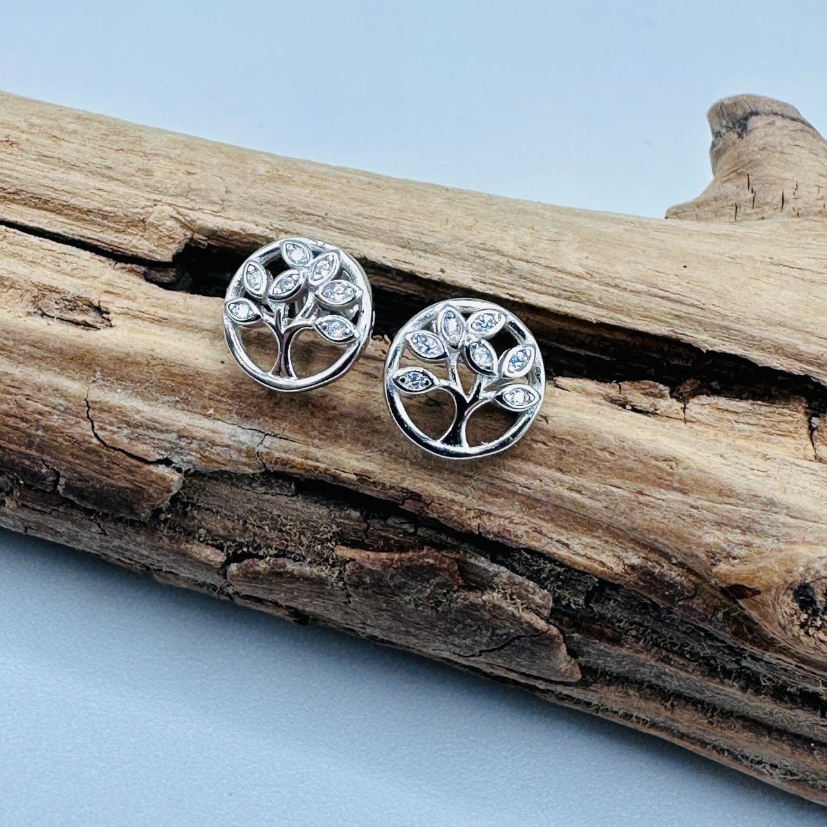 The Unbranded Brand Tree Of Life Sterling Silver CZ Stud Earrings Size ONE SIZE - 1 Thumbnail