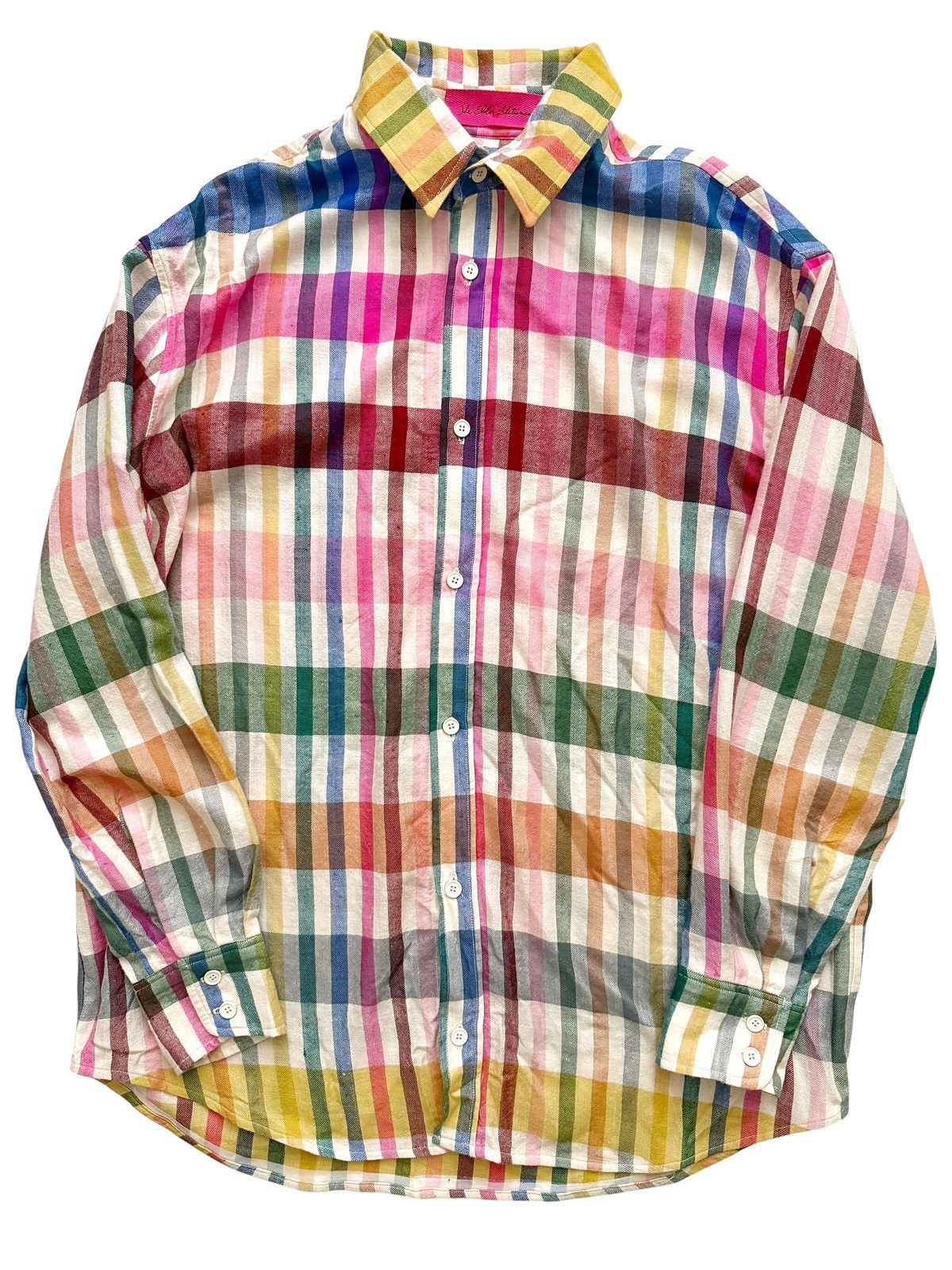 The Elder Statesman Pashmina Cashmere Madras Rainbow Shirt Size US L / EU 52-54 / 3 - 1 Thumbnail
