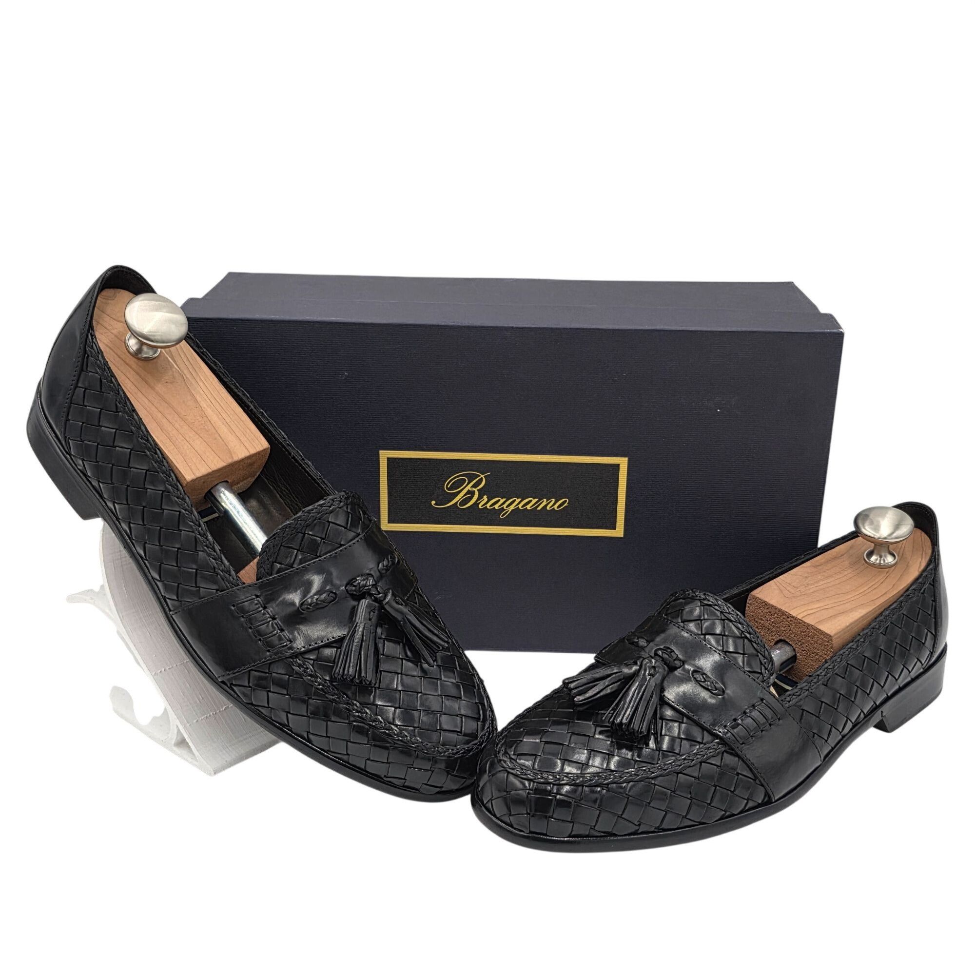 Bragano NEW Vintage Bragano Italy Black Woven Leather Tassel Loafer Size US 10 / EU 43 - 14 Thumbnail