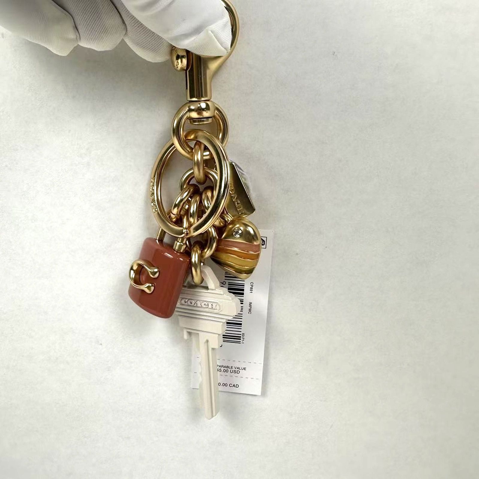 Coach Coach Key Cluster Bag Charm Keychain Gold Pink White Size ONE SIZE - 3 Thumbnail