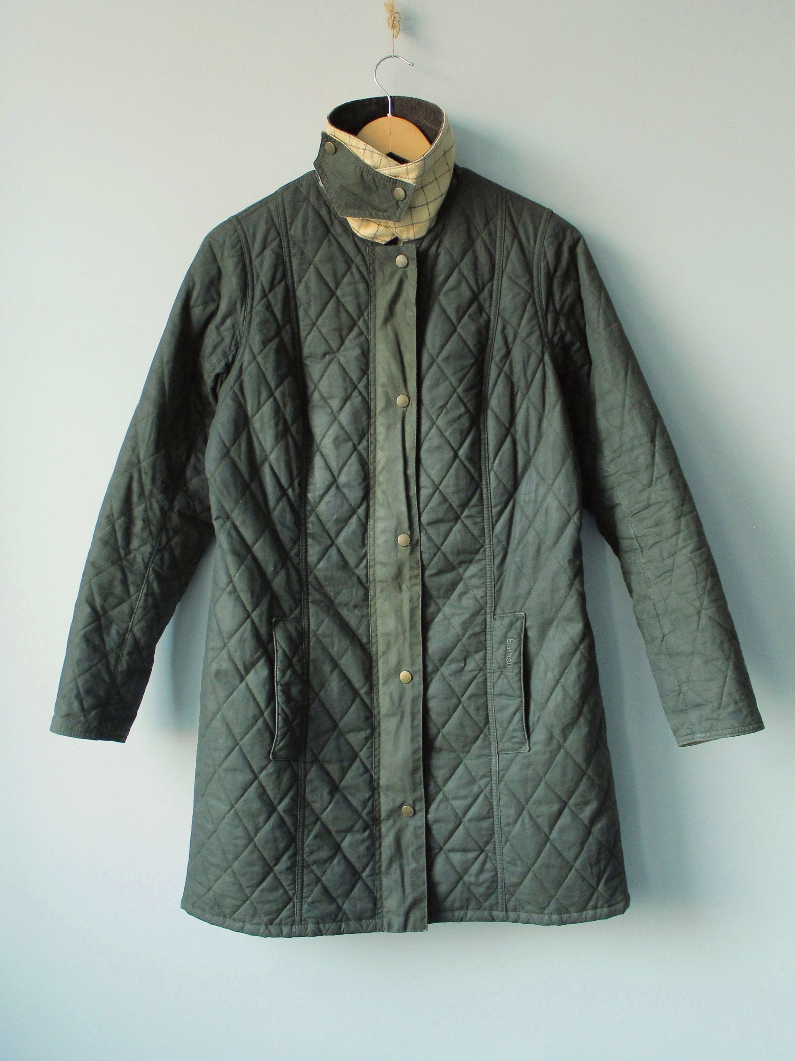 Barbour Waxed Quilted Coat Jacket Equestrian Belsay Olive L