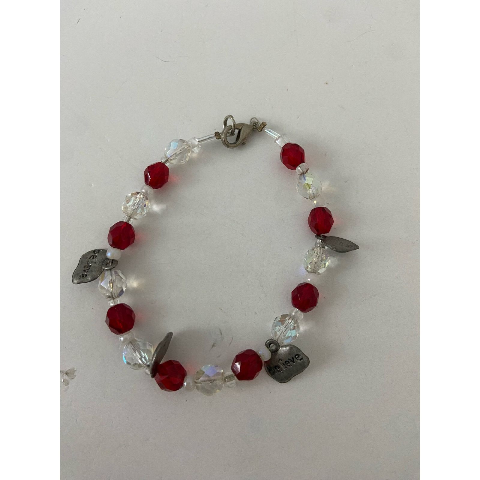 Handmade believe bracelet red and white beads Size ONE SIZE - 2 Thumbnail