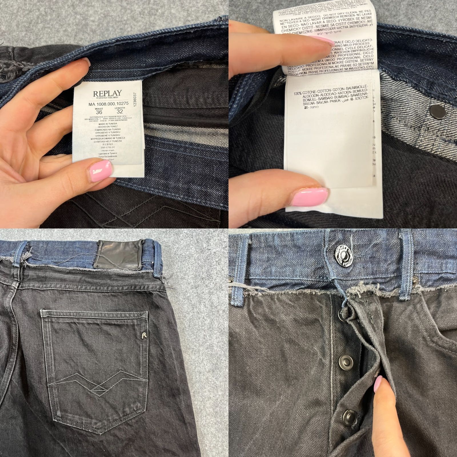 Replay Replay Atelier Jeans Tapered 36 32 Black Blue Trim Rare Denim 5-Pocket Mens Regular 32 In Inside Leg Medium Rise Black Cotton Jeans Size US 36 / EU 52 - 8 Thumbnail