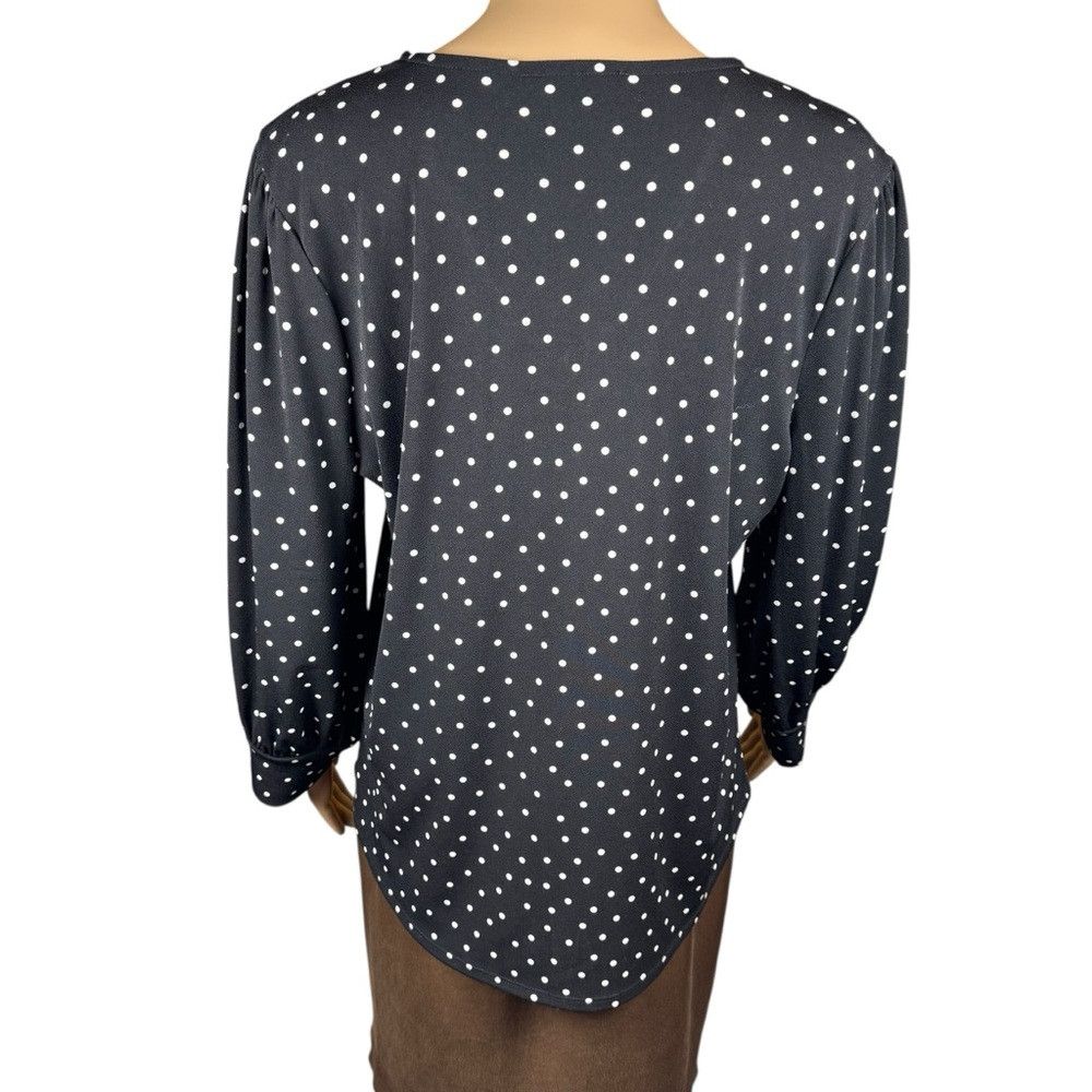 Adrianna Papell Adrianna Papell 3/4 Sleeve V-Neck Polka Dot Blouse Size L Size L / US 10 / IT 46 - 4 Thumbnail