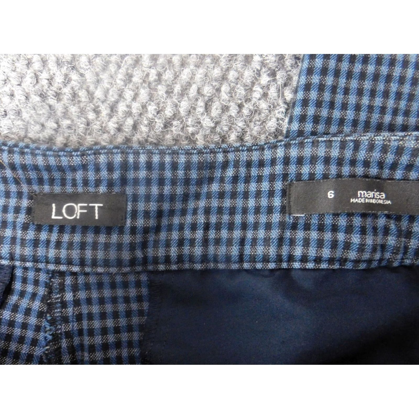 Ann Taylor VINTAGE? Loft Womens Pants 6 Blue Marisa Straight Plaid Chino Stretch Casual Regular Size 28" / US 6 / IT 42 - 3 Thumbnail