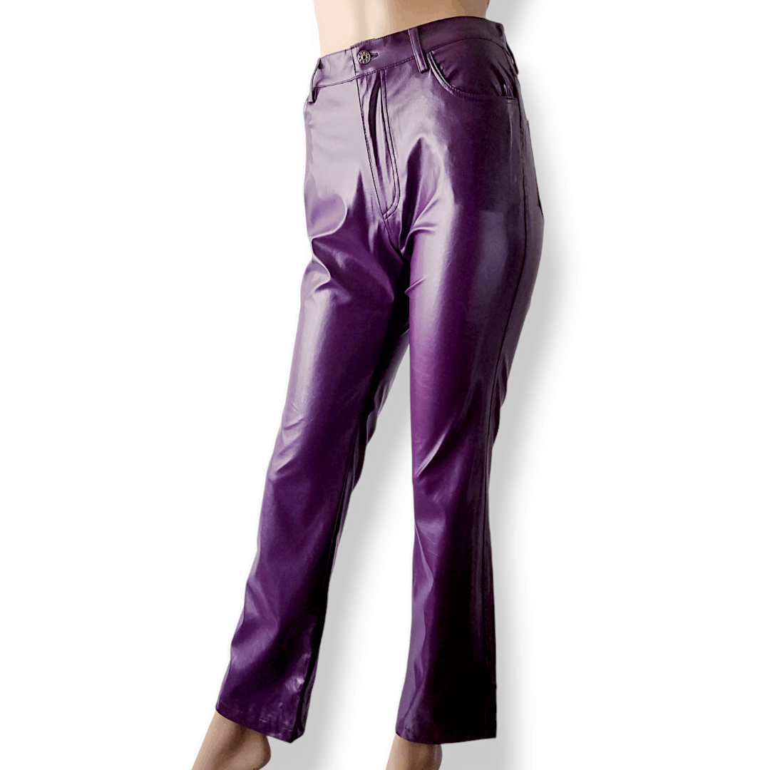 Other Purple Y2K PU Faux Leather Pants By Outer Edge Size 7 Size 29" - 5 Thumbnail