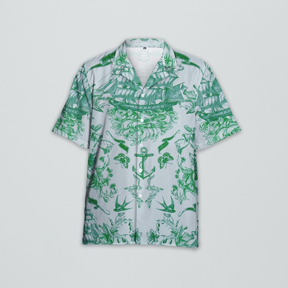 Designer Men’s Sailor Tattoo Hawaiian Shirt – Blue/Green Aesthetic Size US S / EU 44-46 / 1 - 1 Thumbnail