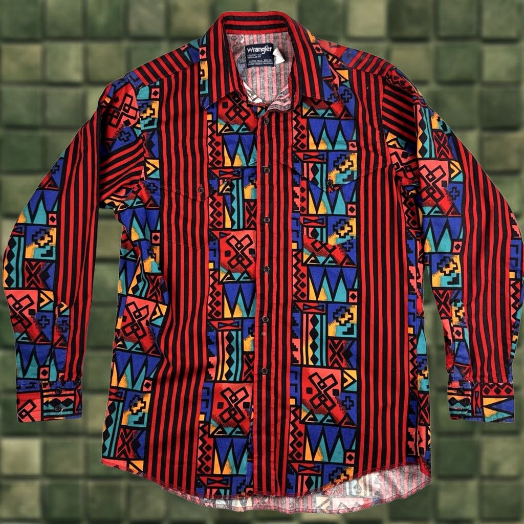 Wrangler VINTAGE Wrangler Western Shirt USA Made Aztec Southwest Striped L Tall Men Size US L / EU 52-54 / 3 - 1 Thumbnail