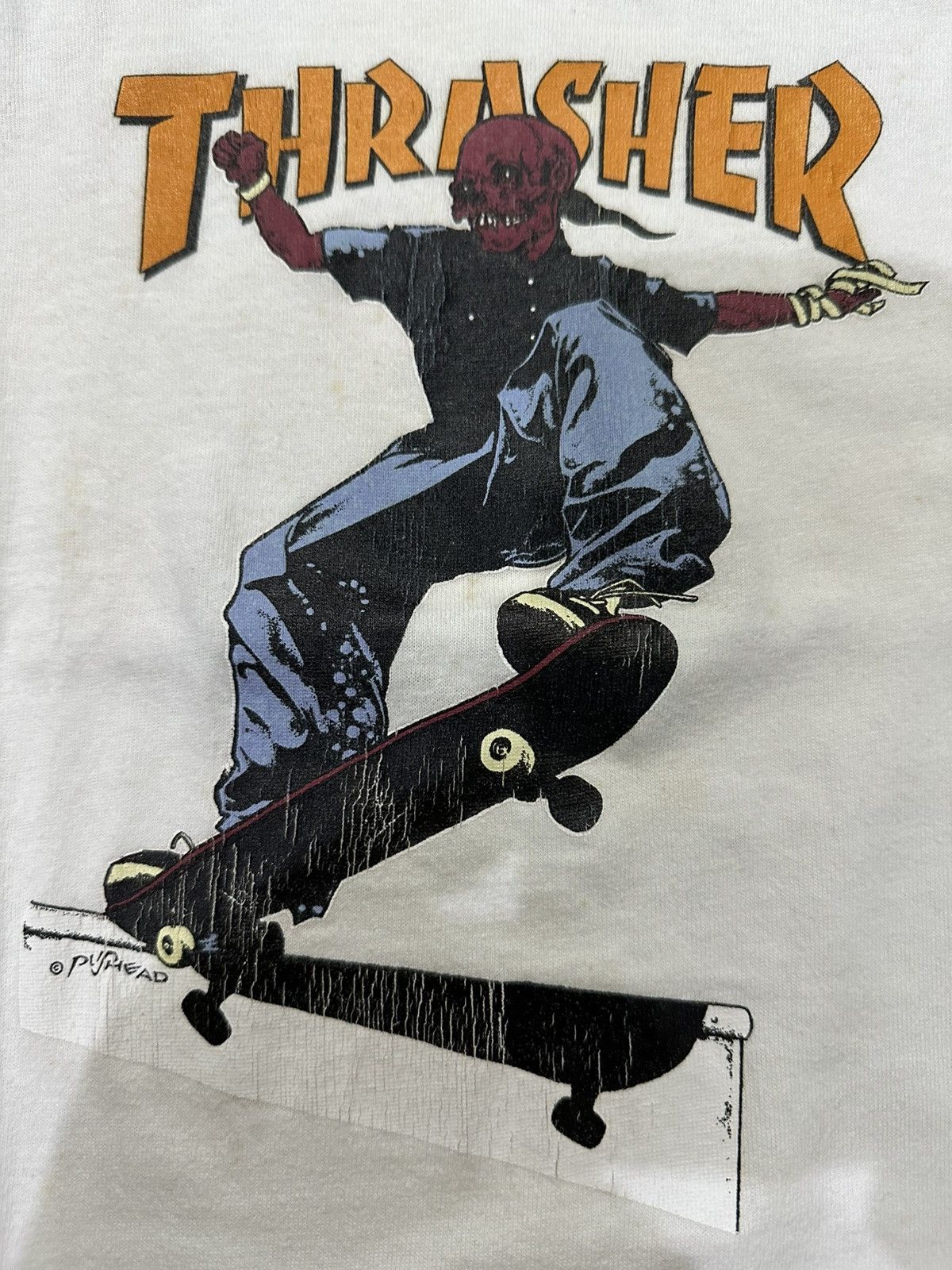 Thrasher Vintage 1990’s Thrasher Pushead Skateboard Anvil USA TShirt Size US M / EU 48-50 / 2 - 5 Thumbnail