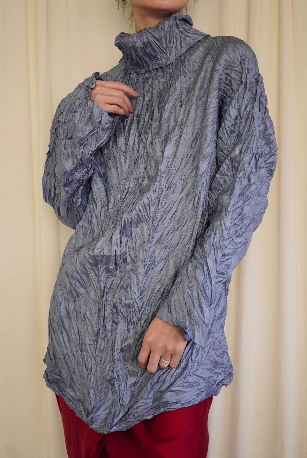 Issey Miyake Issey Miyake 1992SS Pleats Blue Turtleneck Top Size ONE SIZE - 3 Thumbnail