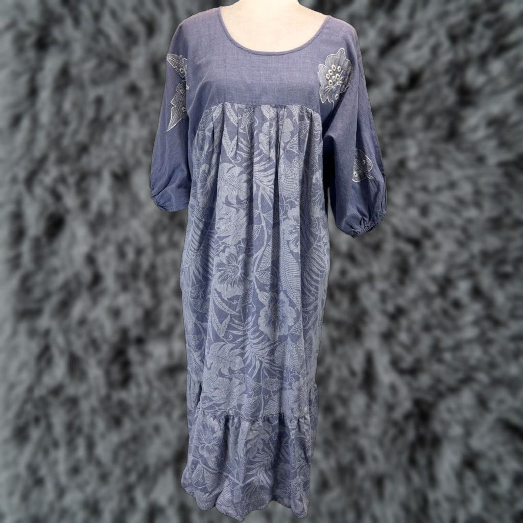 Vintage VINTAGE Ramona Rull Blue Tropical Floral Cotton Midi Dress Adult Large Women Size L / US 10 / IT 46 - 1 Thumbnail
