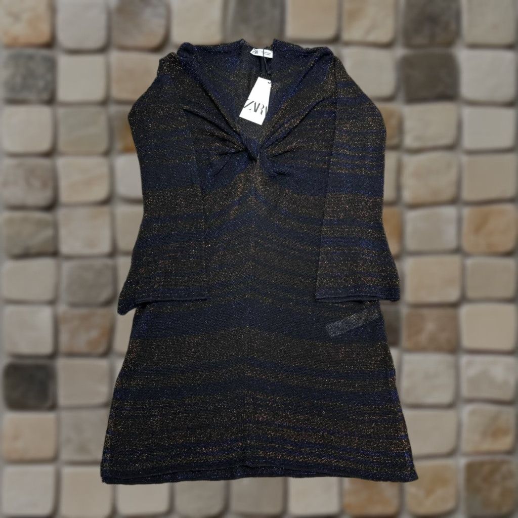 Zara Zara Dress Womens Small Blue Gold Wrap Blouson New Size S / US 4 / IT 40 - 1 Thumbnail