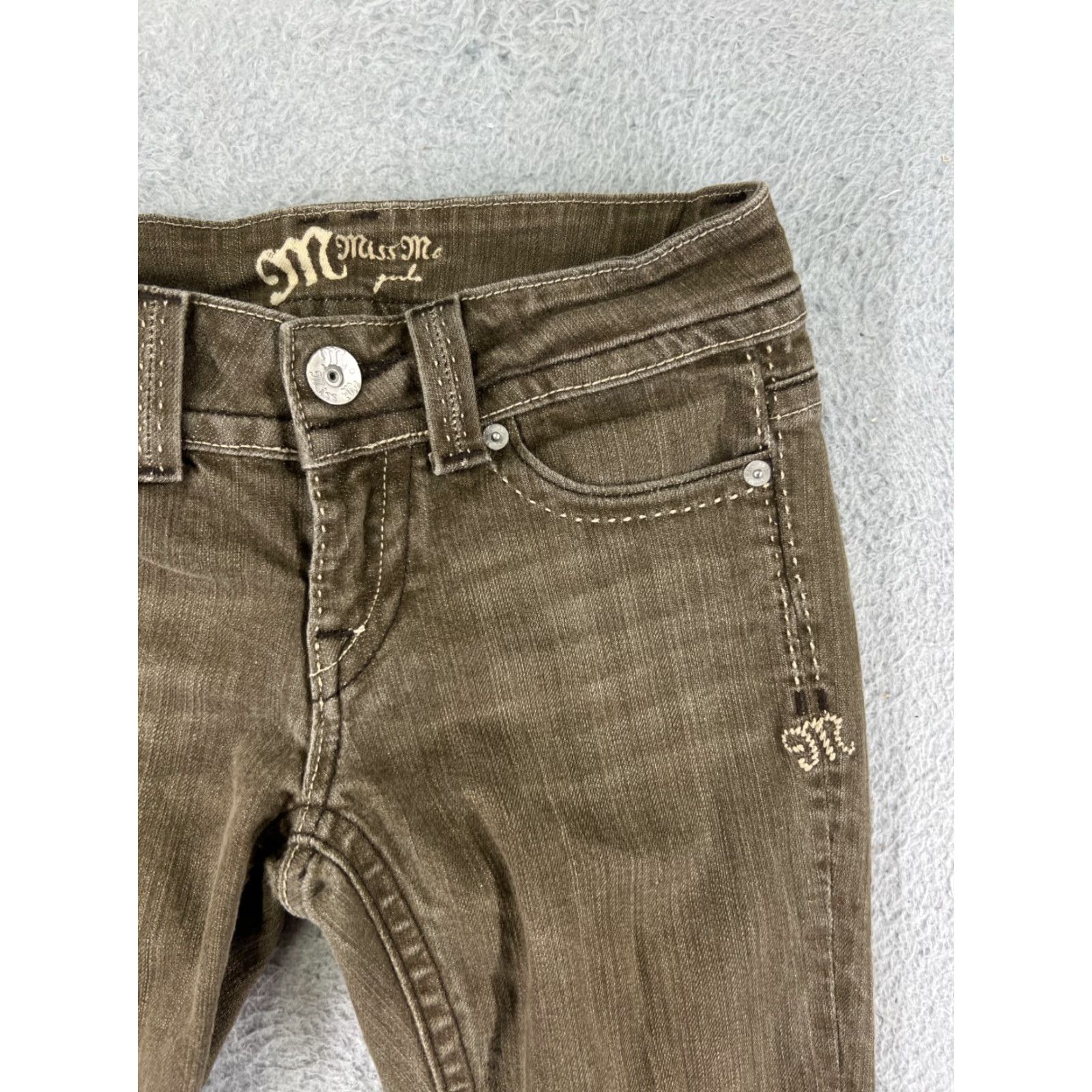 Miss Me Miss Me Jeans Distressed Brown Denim Jean 14 Girls Straight Leg Embroidered 5-Pocket Design Size 36" / US 14 / IT 50 - 7 Thumbnail