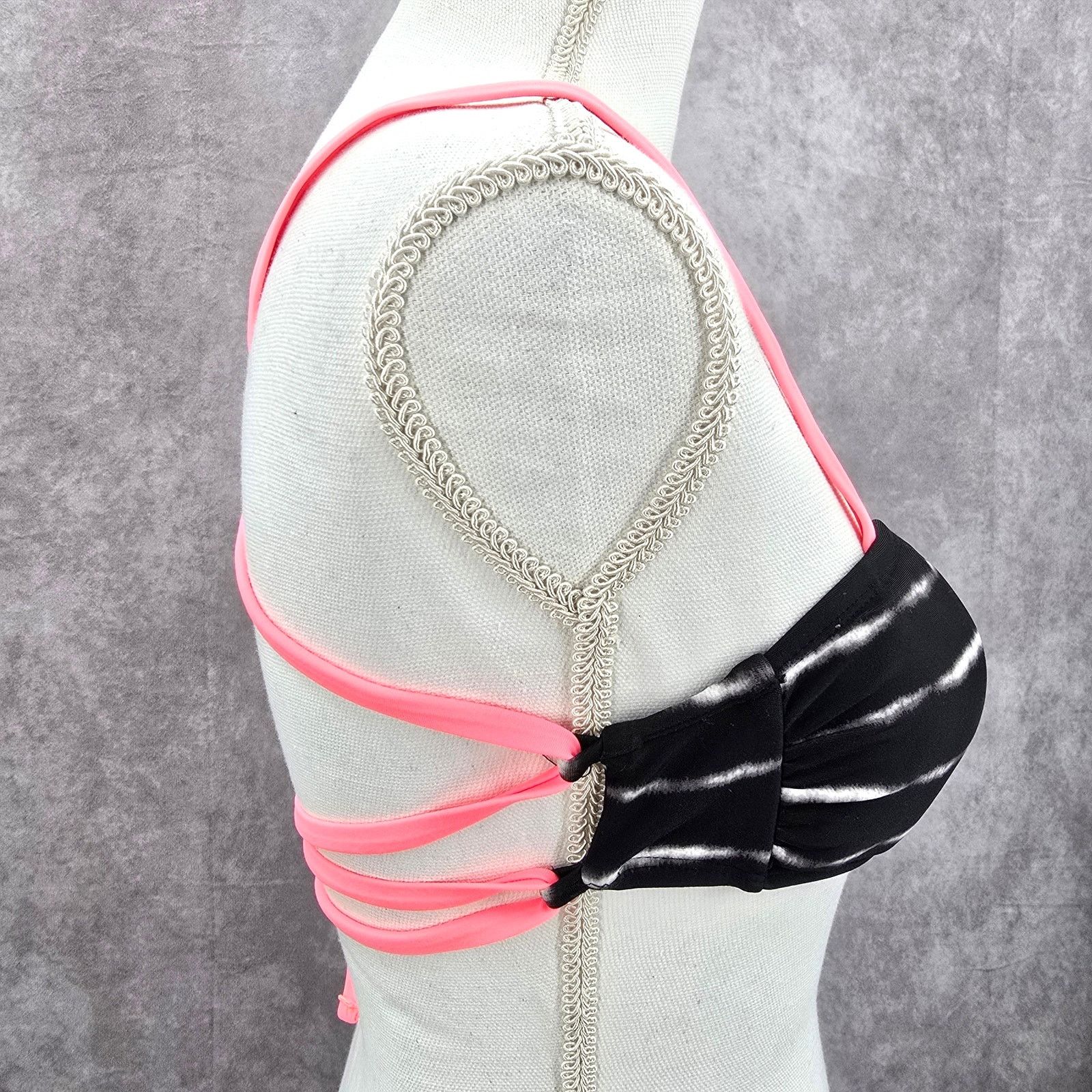 Other Xhilaration Black Pink String Bikini Top Swimwear Medium Size ONE SIZE - 2 Thumbnail