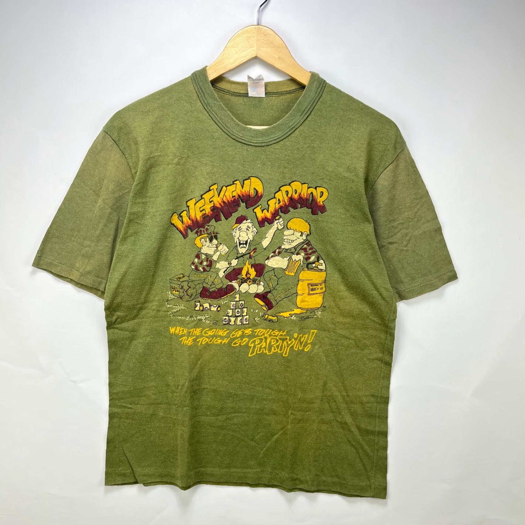 Vintage VINTAGE 80s Sun Faded Beer Cartoon Weekend Warriors Single Stitch T-Shirt Large Size US L / EU 52-54 / 3 - 2 Thumbnail