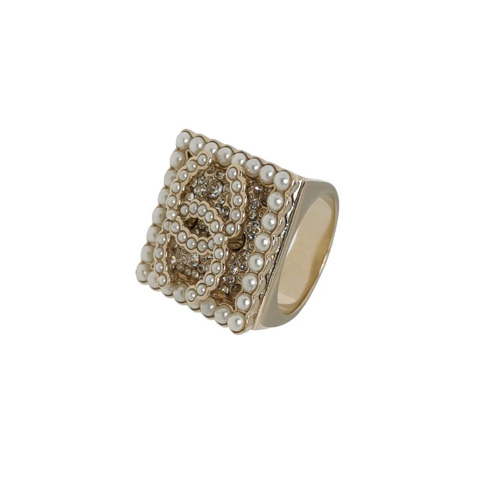 Chanel Chanel Crystal and Pearl Double C Logo Ring Size 14 -z2505 Size ONE SIZE - 1 Thumbnail