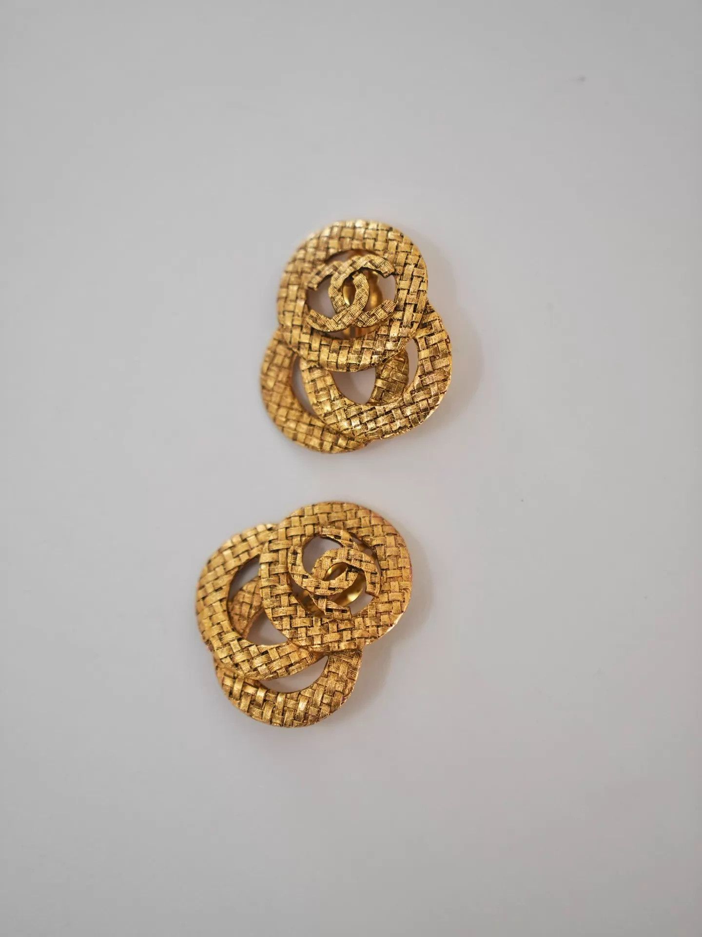 Chanel Chanel Vintage Woven CC Triple Ring Earclips Size ONE SIZE - 3 Thumbnail