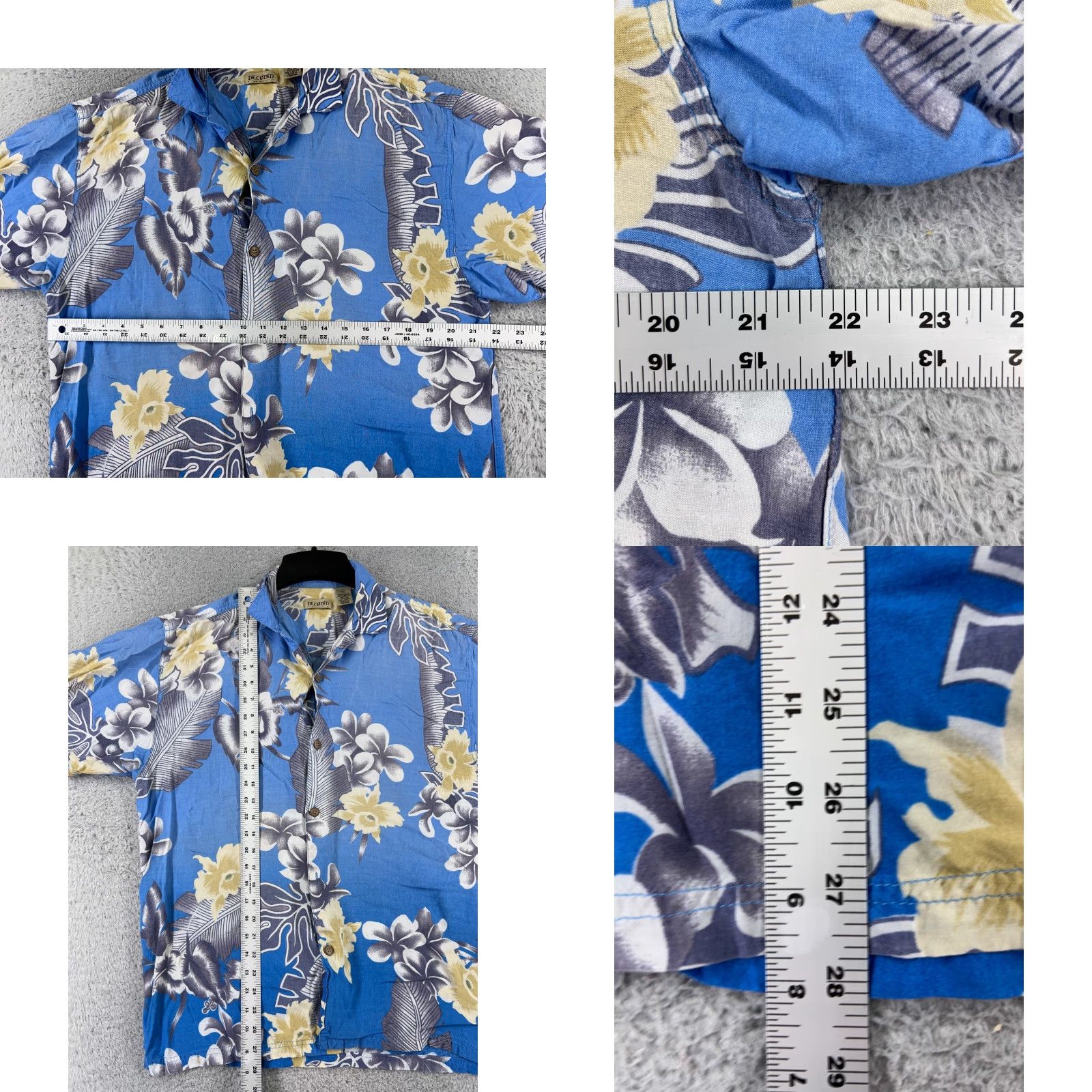 Vintage Decoded Shirt Men XL Blue Floral Hawaiian 100% Rayon Button-Up Aloha Luau Vacation Resort Casual Mens Shirt Size US XL / EU 56 / 4 - 8 Thumbnail