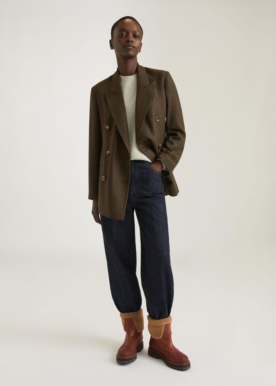 o1loc1c0124 Double Breasted Jacket in Brown