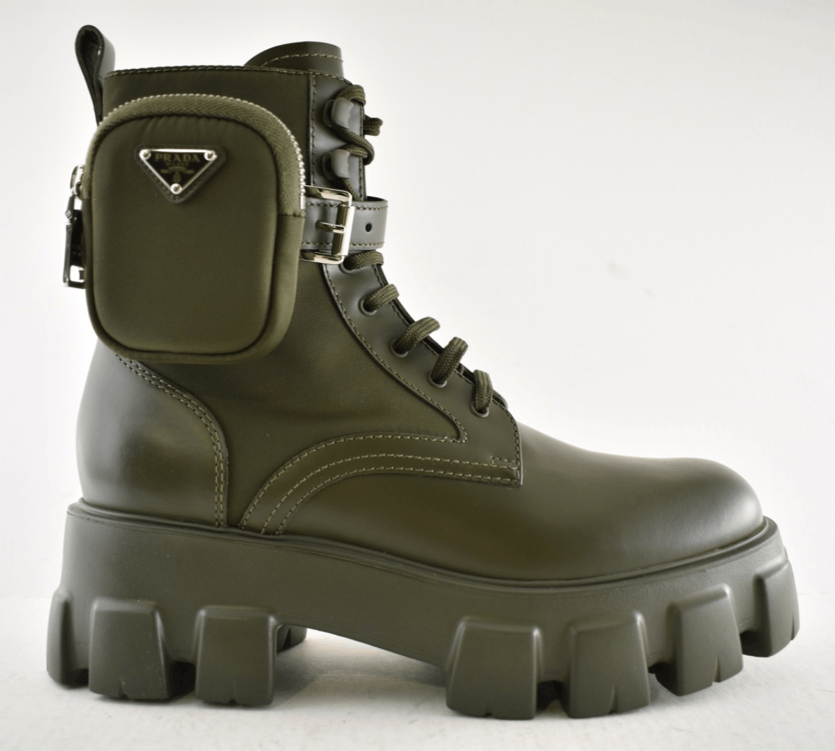 Prada Prada Monolith Leather Nylon Pouch Lug Sole Combat Boot 40 Size US 10 / IT 40 - 2 Thumbnail