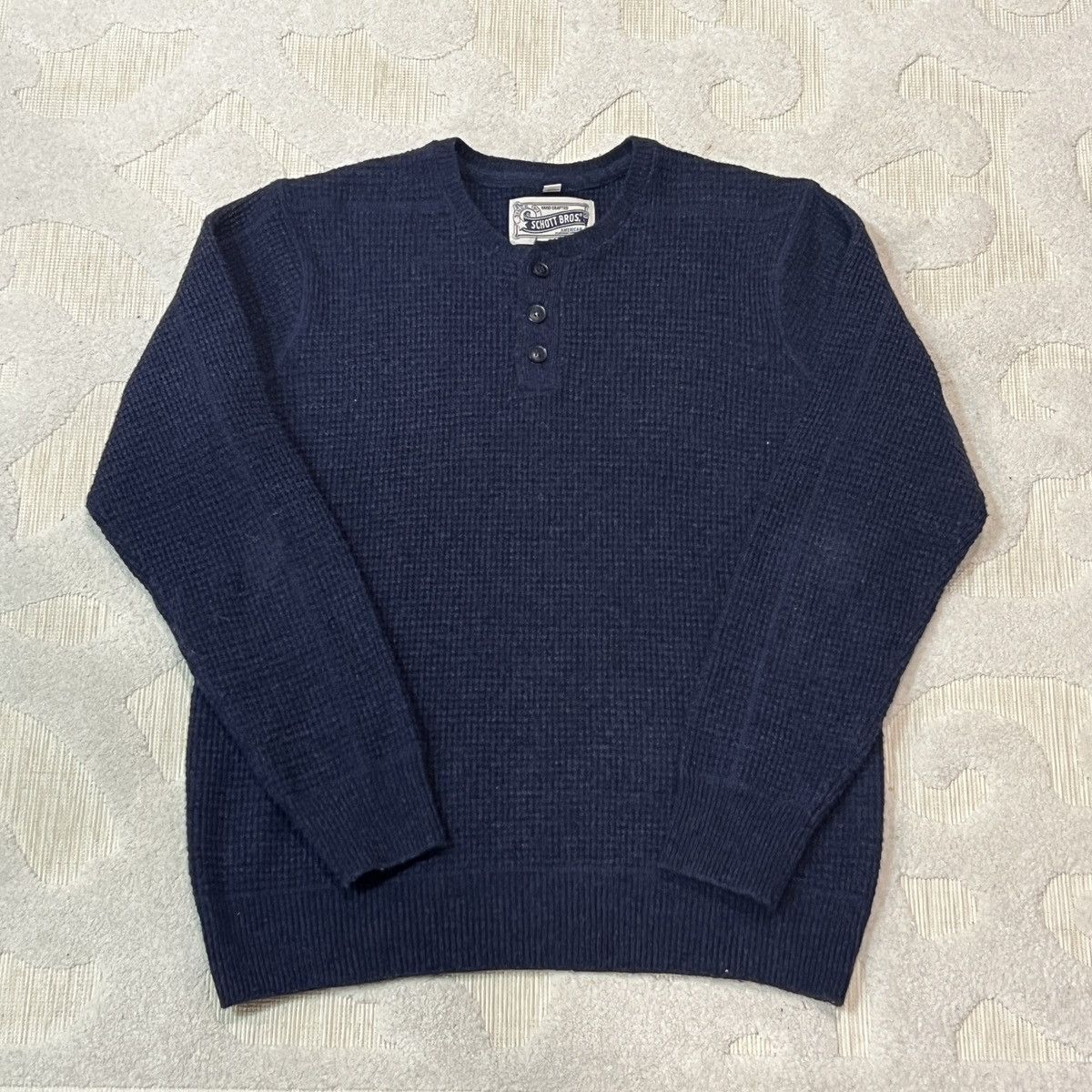 Schott Schott NYC - Waffle Henley Sweater Size US M / EU 48-50 / 2 - 2 Thumbnail