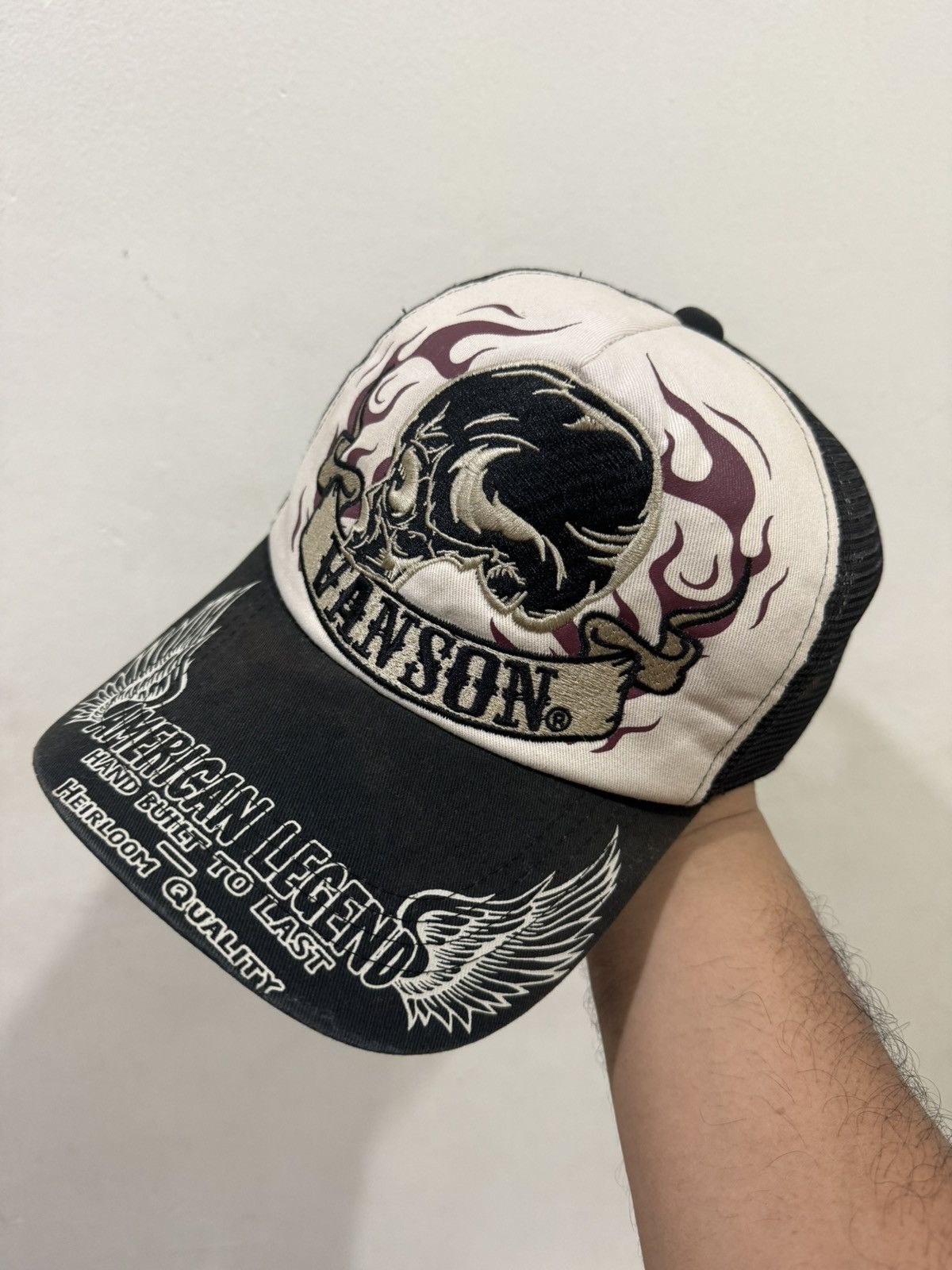 Vanson Leathers VTG Skull Embroid Vanson Leather Motorcycles Trucker Hat Size ONE SIZE - 2 Thumbnail