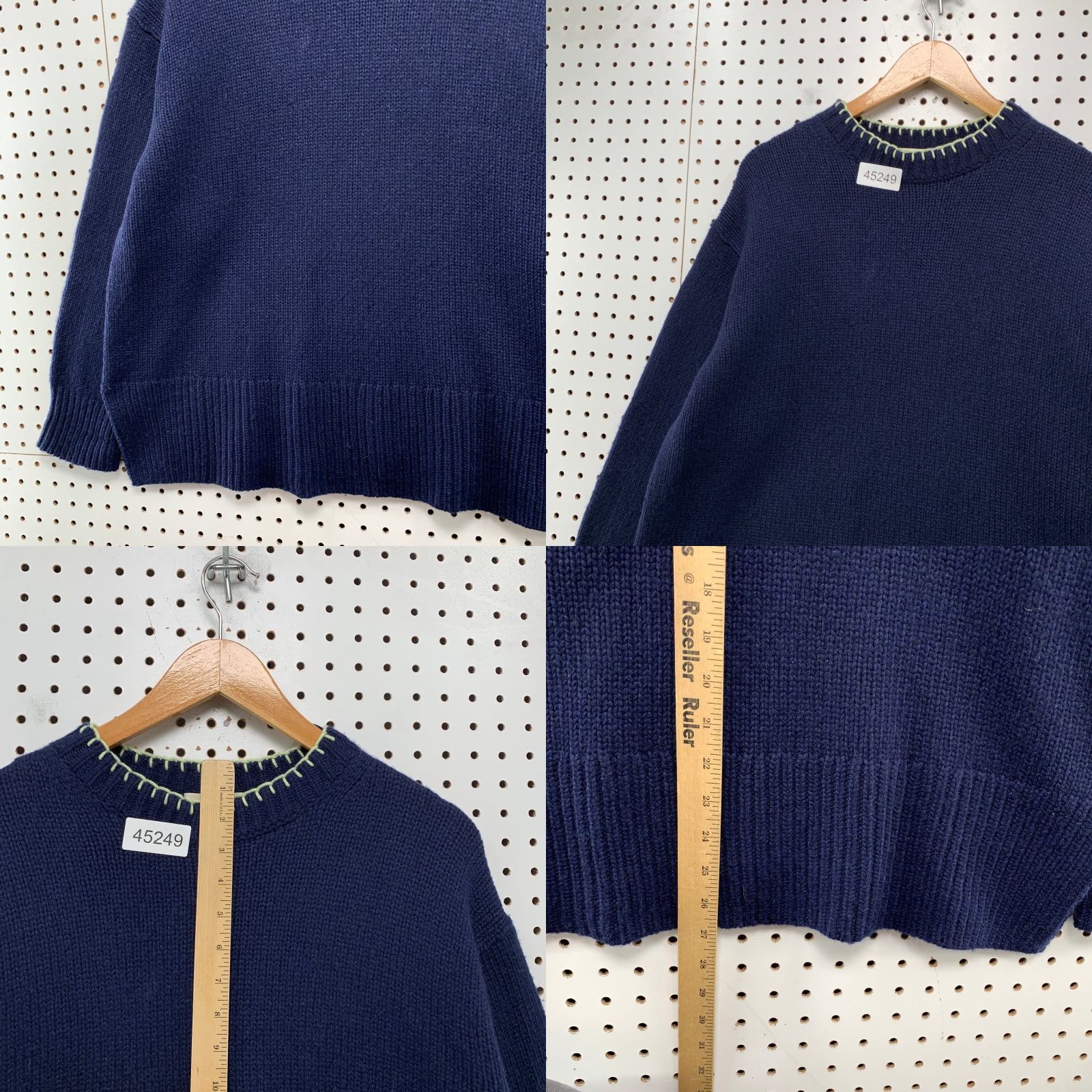 Vintage Lafayette 148 Cashmere Sweater Womens Small Blue Merino Wool Blend Whipstitch SweatEr Pullover Crew Neck Long Sleeve Casual Fall Winter Knit Size S / US 4 / IT 40 - 8 Thumbnail
