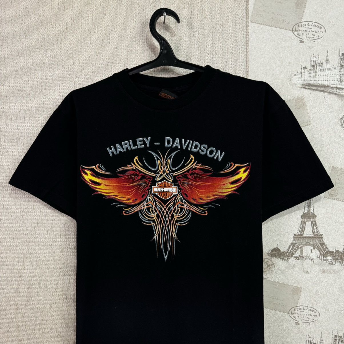 Harley Davidson × Vintage Vintage Harley Davidson T shirt Fire Wings USA Biker L Size US L / EU 52-54 / 3 - 4 Thumbnail