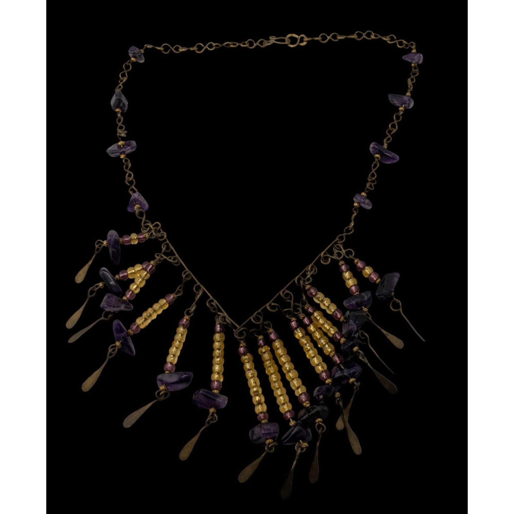 Handmade Vintage Bohemian Handmade Amethyst & Glass Beaded Necklace W Size ONE SIZE - 2 Thumbnail