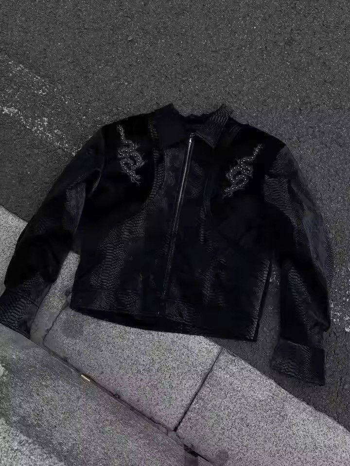 Japanese Brand Texture PU Leather Gothic Jacket – Embossed Snake Motif Size US L / EU 52-54 / 3 - 5 Thumbnail