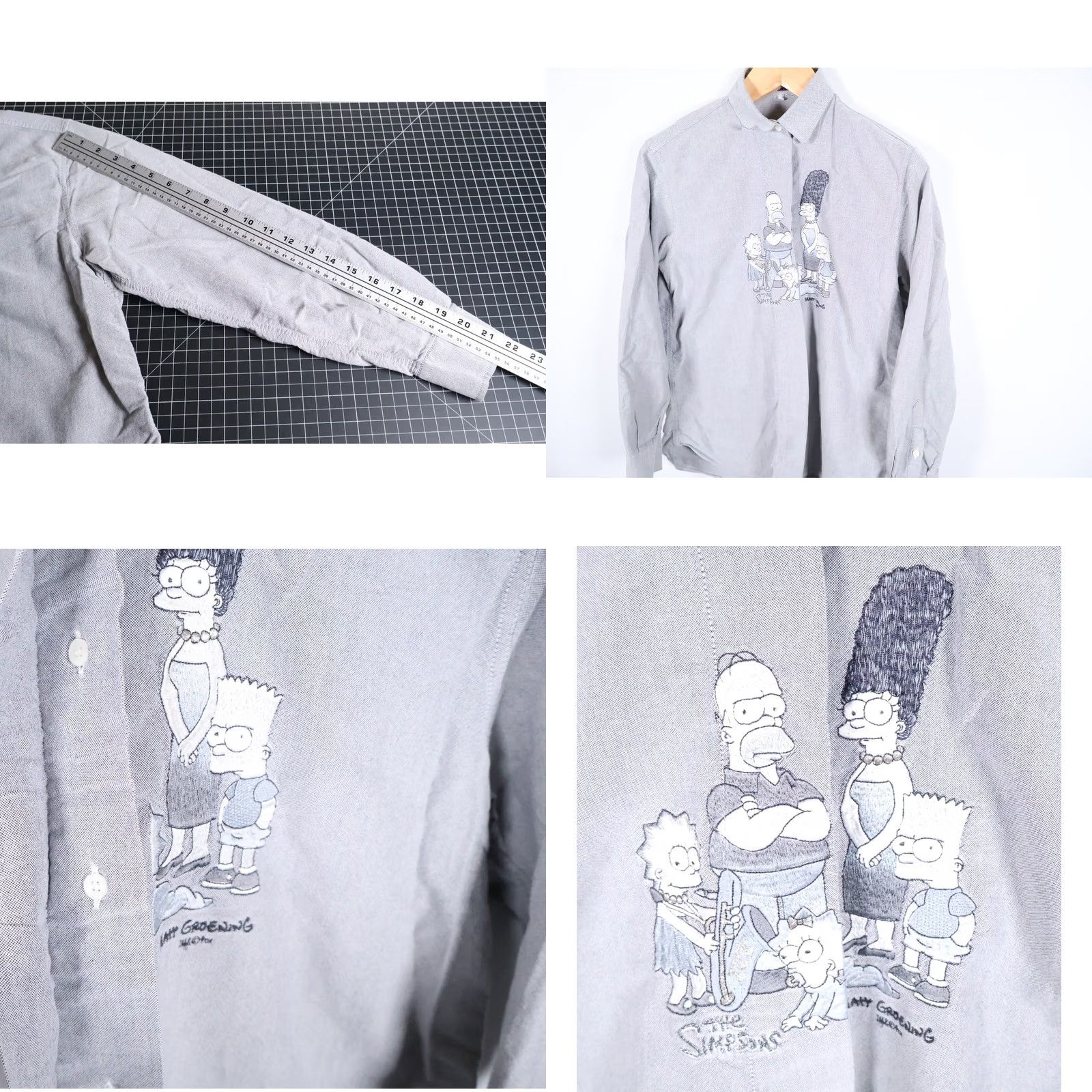 Vintage Segreta Simpsons Shirt Women's Medium Gray Embroidered Italy Shirt Oxford Cotton Velour Casual Regular Button-Up Holiday Cartoon Retro Size M / US 6-8 / IT 42-44 - 8 Thumbnail