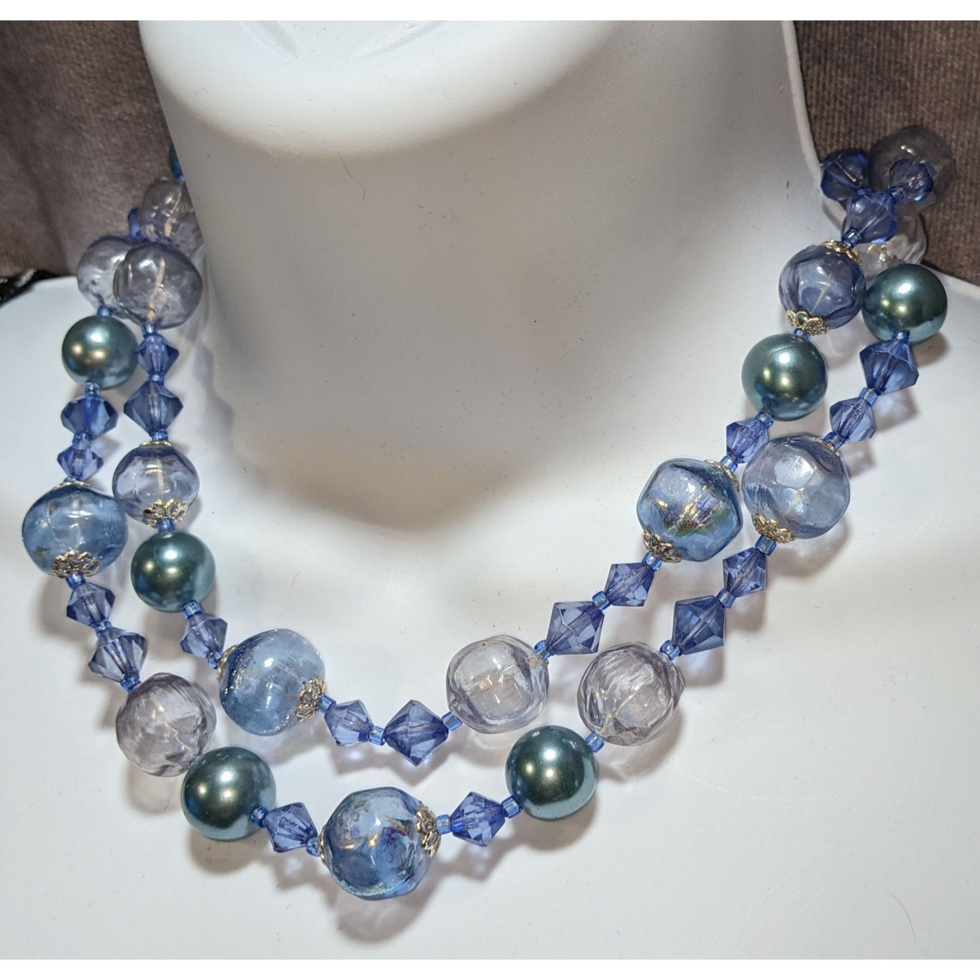 Other Vintage Whimsical Multi-Strand Blue & Clear Bead Necklace Size ONE SIZE - 6 Thumbnail