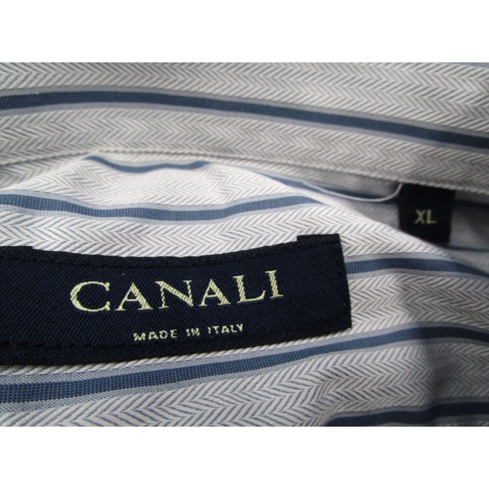 Canali CANALI Dress Shirt Men XL Blue Striped Button Up Long Sleeve Made in Italy Size 46R - 3 Thumbnail
