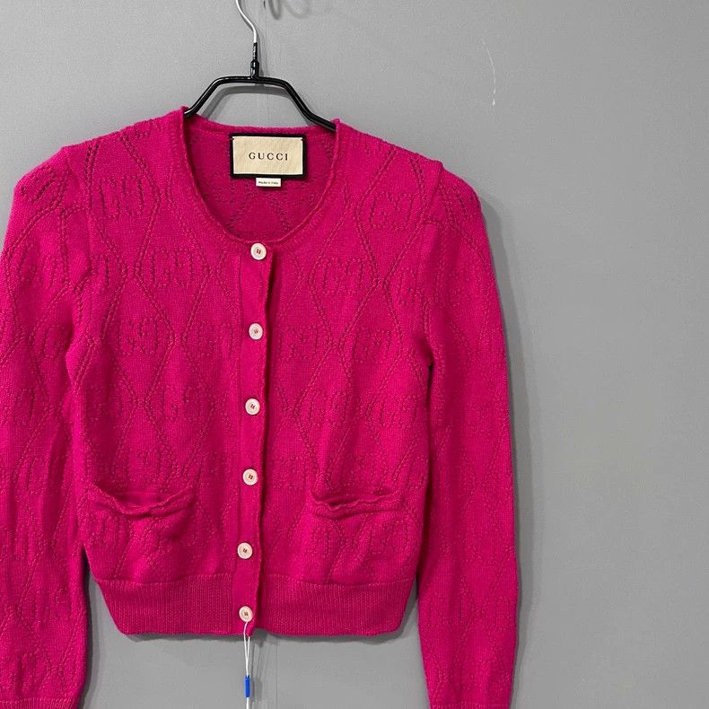 Gucci Gucci Pink hollow-out full-print cardigan sweater Size US S / EU 44-46 / 1 - 2 Thumbnail