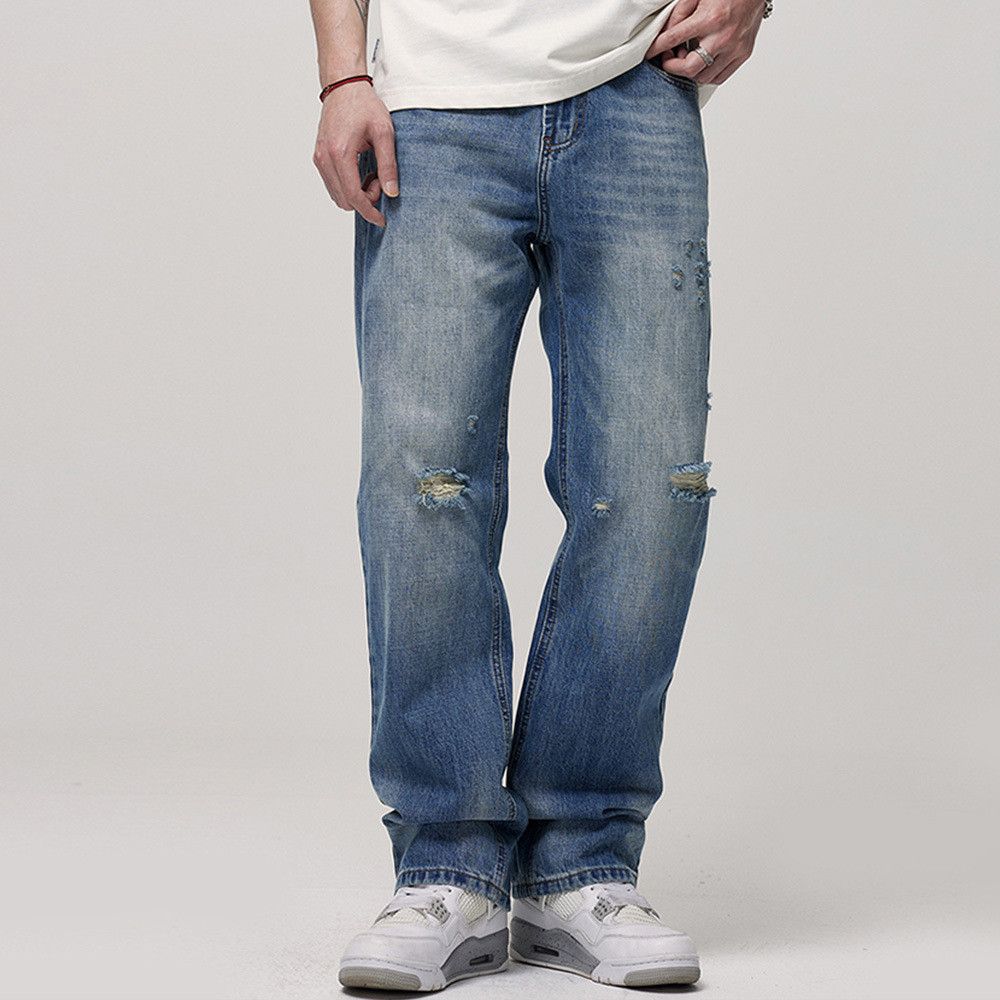 Japanese Brand × Vintage Men's American street straight wide washed ripped jeans Size US 32 / EU 48 - 1 Thumbnail