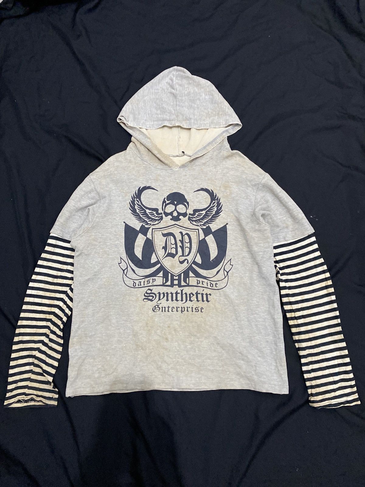 Beauty Beast Vintage Thrashed Synthetir double layers striped hoodie Size US L / EU 52-54 / 3 - 1 Thumbnail