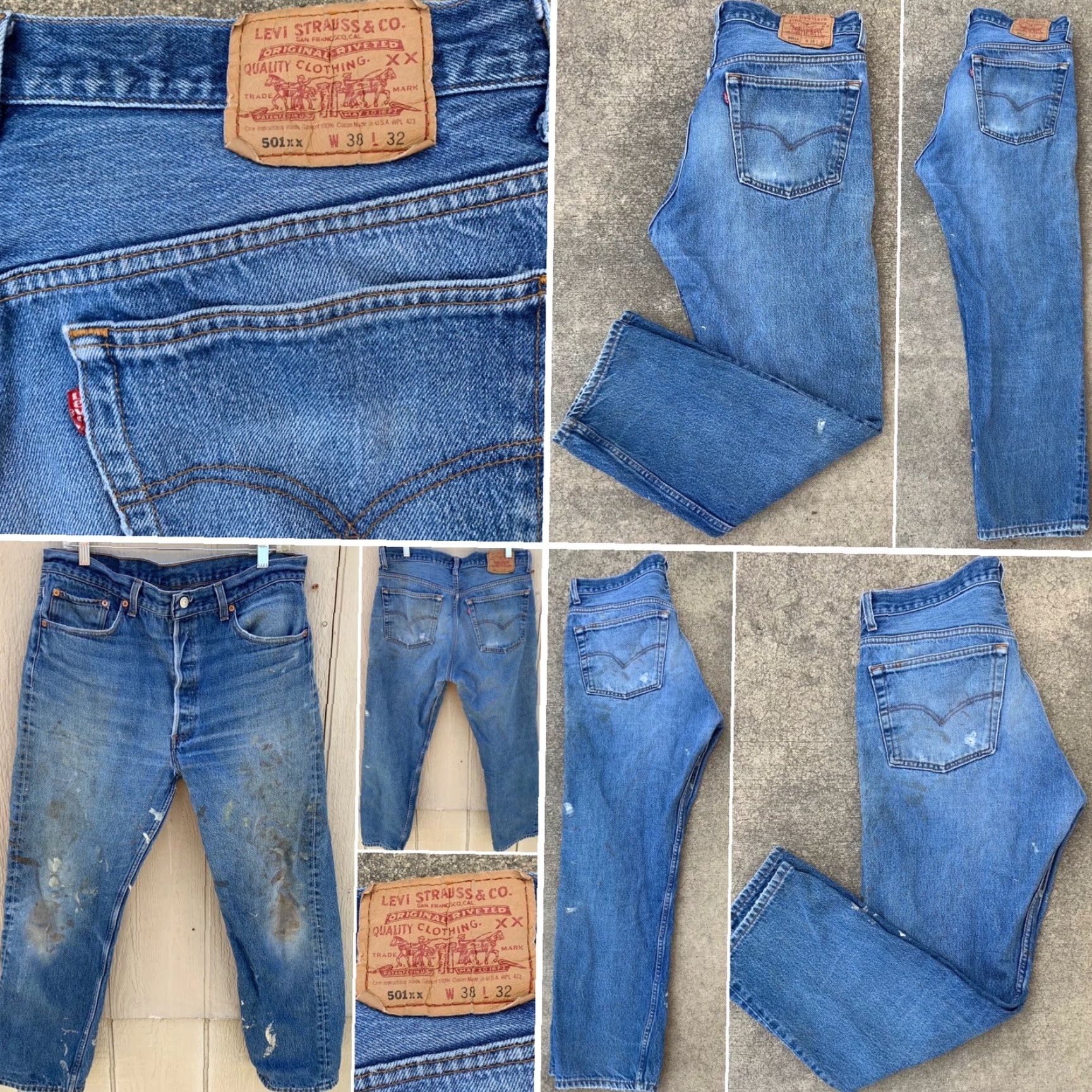 Levi's VINTAGE Levi's 501 Jeans Men's Jeans 38 W 32 L 32 Blue 5-Pocket Denim Button Fly See Pics California USA 501xx 1960s 70s 80s Distressed Vintage Size US 38 / EU 54 - 2 Thumbnail