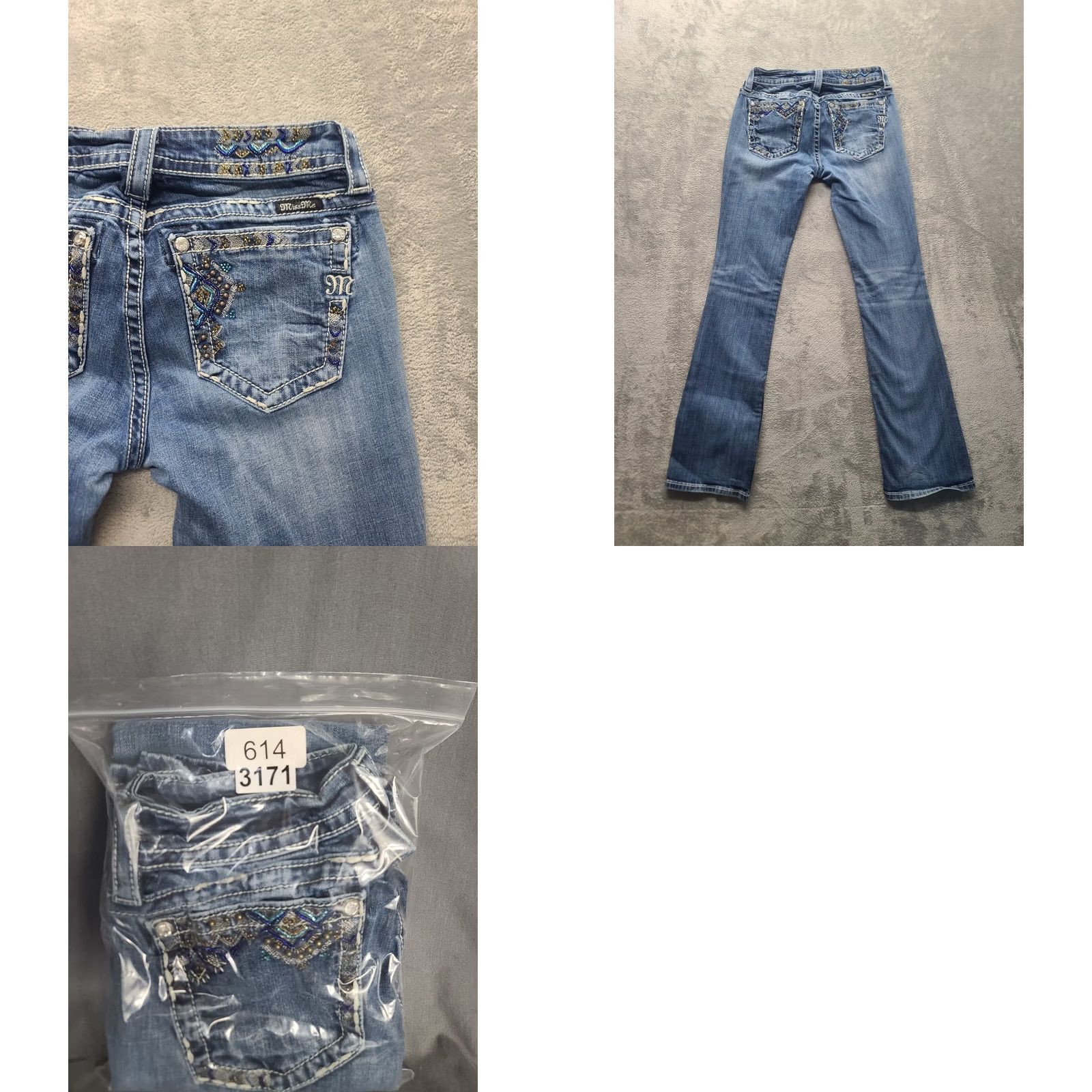 Miss Me Miss Me Jeans Womens 28x32 Regular Fit Boot Cut Mid Rise Aztec Distressed Denim Size 28" / US 6 / IT 42 - 9 Thumbnail