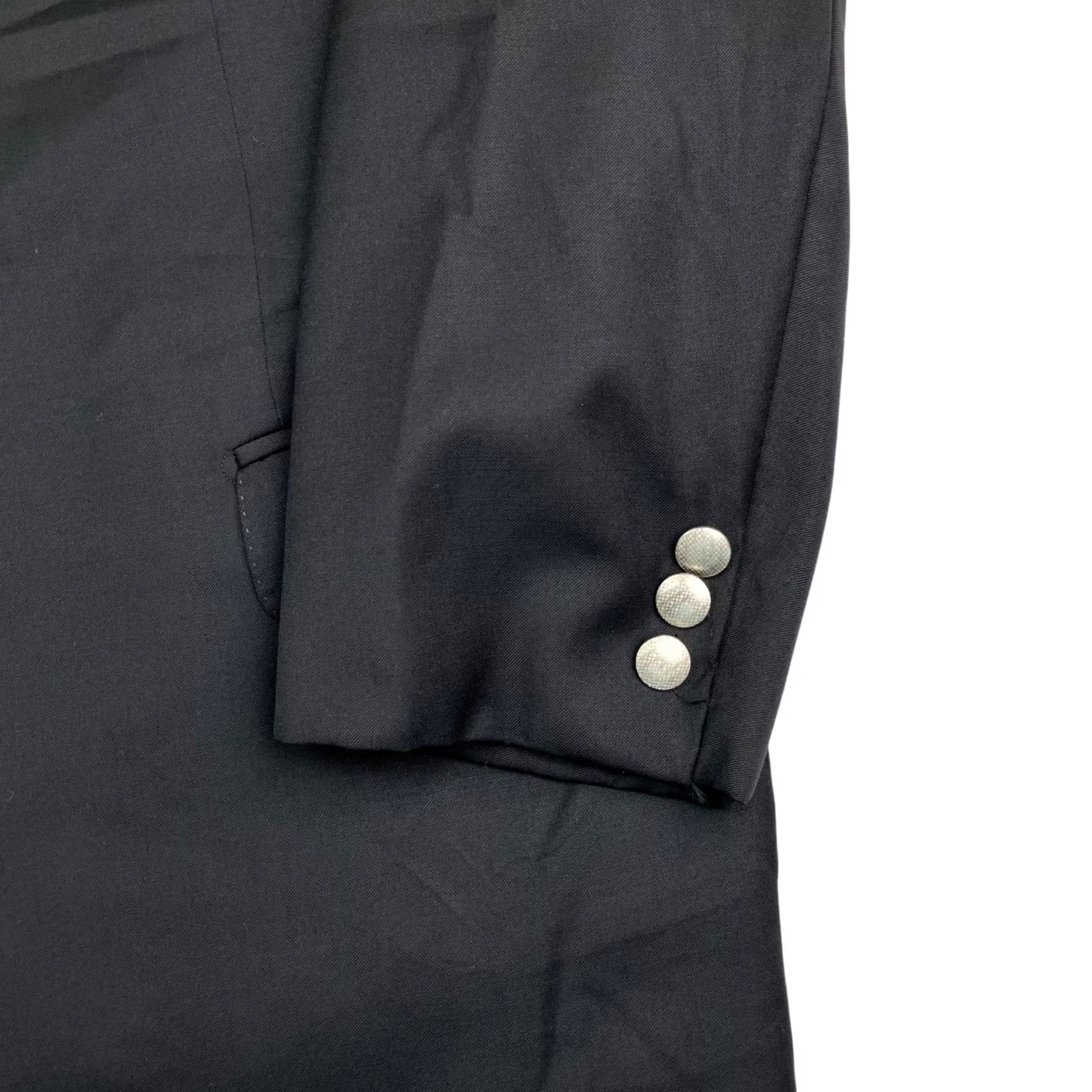 Vintage Guabello Men's Blazer 2-Button Wool Black 44R Italy Notch Lapel Double-Vented Silver Buttons 130's Size 44R - 4 Thumbnail