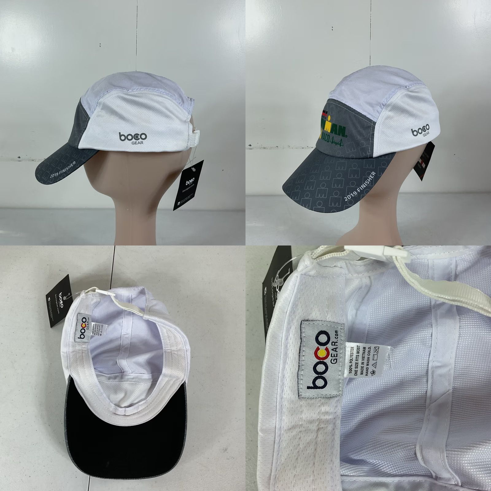 Vintage Boco Gear Ironman 70.3 Waco 2019 Finisher Hat Cap - 5 Panel White Gray NWT Size ONE SIZE - 8 Thumbnail