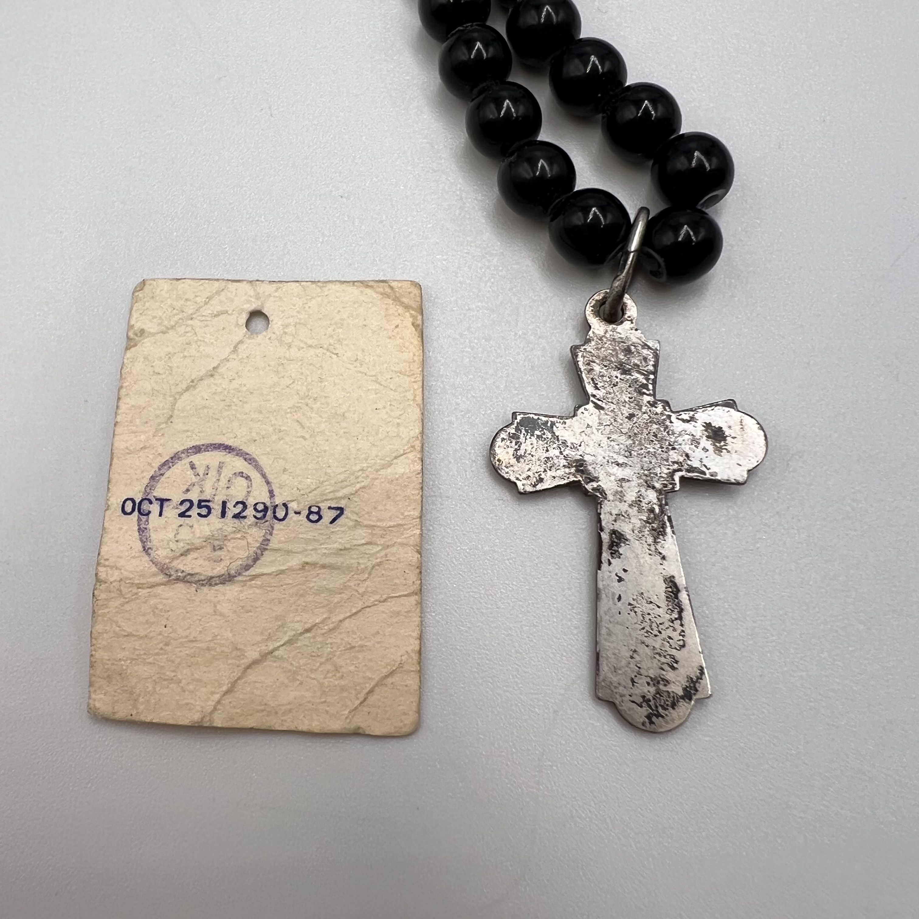 Vintage Vintage Silver Cross Rosary Black Beads Christian Prayer Size ONE SIZE - 6 Thumbnail