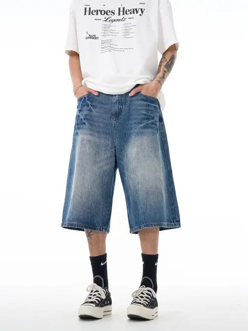 VIBE Lightning Blue Jorts, Baggy Denim Jean Shorts Size US 32 / EU 48 - 3 Thumbnail