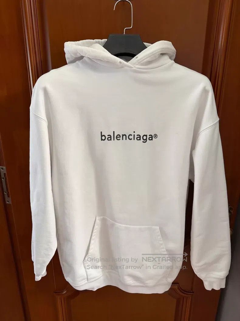 Balenciaga Balenciaga White Logo Hooded Sweatshirt Size US XS / EU 42 / 0 - 1 Thumbnail
